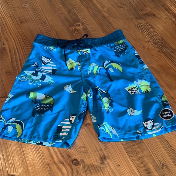 Billabong Blue Turquoise Monkey Ocean-Themed Swim Shorts Board